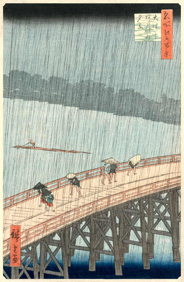 Plakat, Sudden Shower over Shin-Ōhashi Bridge and Atake, Hiroshige, 50x70 cm