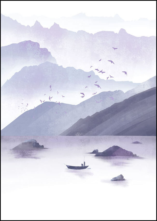 Plakat, Wzgórza, wędkarz, 40x50 cm