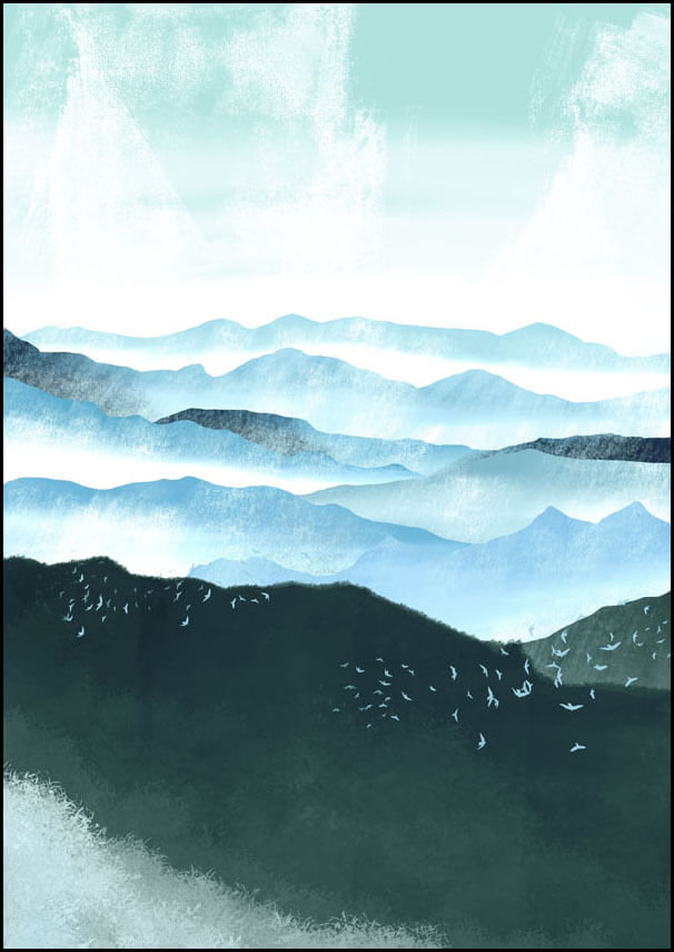Plakat, Wzgórza, ptaki, 40x50 cm