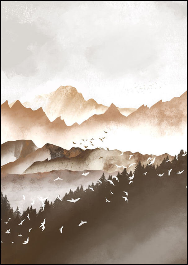 Plakat, Wzgórza, leśne ptaki, 70x100 cm