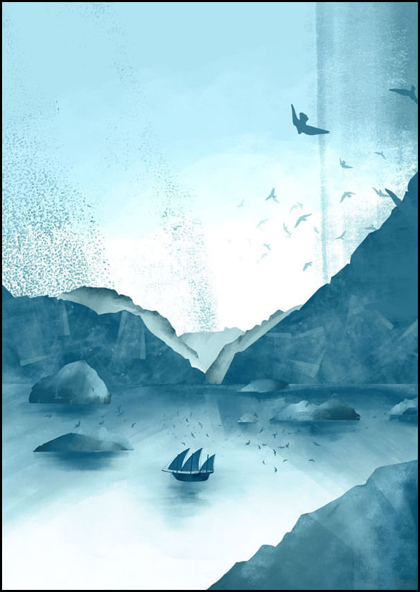 Plakat, Wzgórza, Statek, 70x100 cm