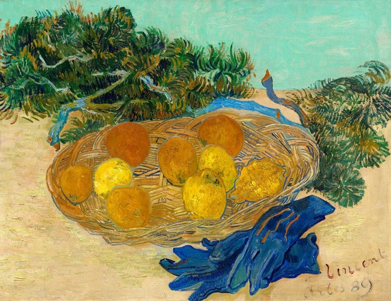 Plakat, Still Life of Oranges and Lemons with Blue Gloves, Vincent van Gogh, 70x50 cm