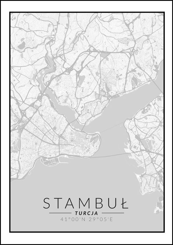 Galeria Plakatu, Plakat, Stambuł Mapa Czarno Biała, 40x60 cm