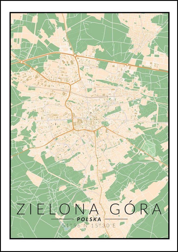 Galeria Plakatu, Plakat, Zielona Góra Mapa Kolorowa, 40x50 cm