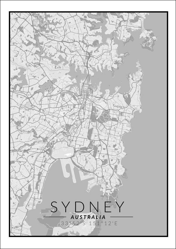 Galeria Plakatu, Plakat, Sydney Mapa Czarno Biała, 61x91,5 cm