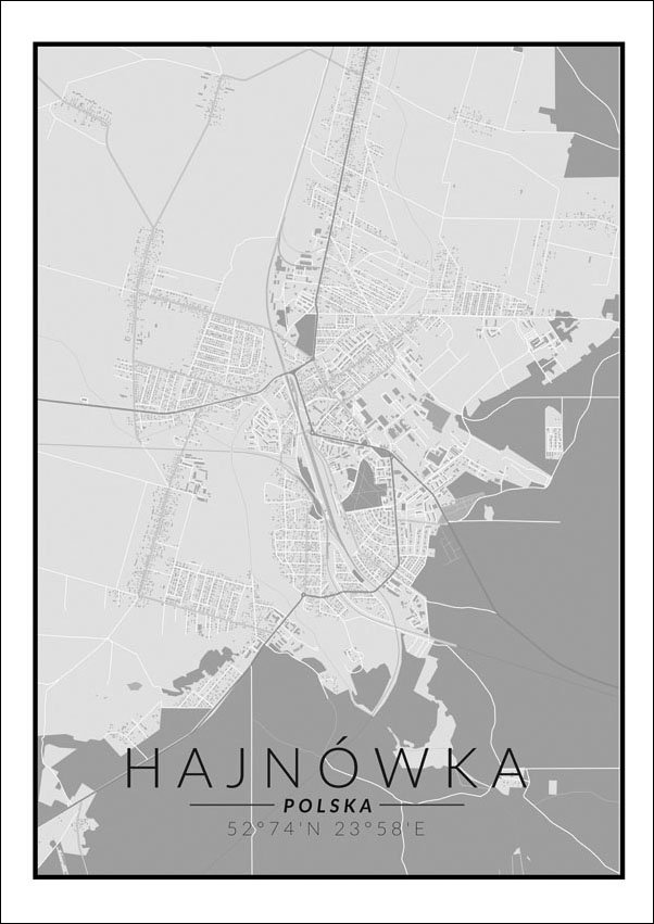 Galeria Plakatu, Plakat, Hajnówka Mapa Czarno Biała, 42x59,4 cm