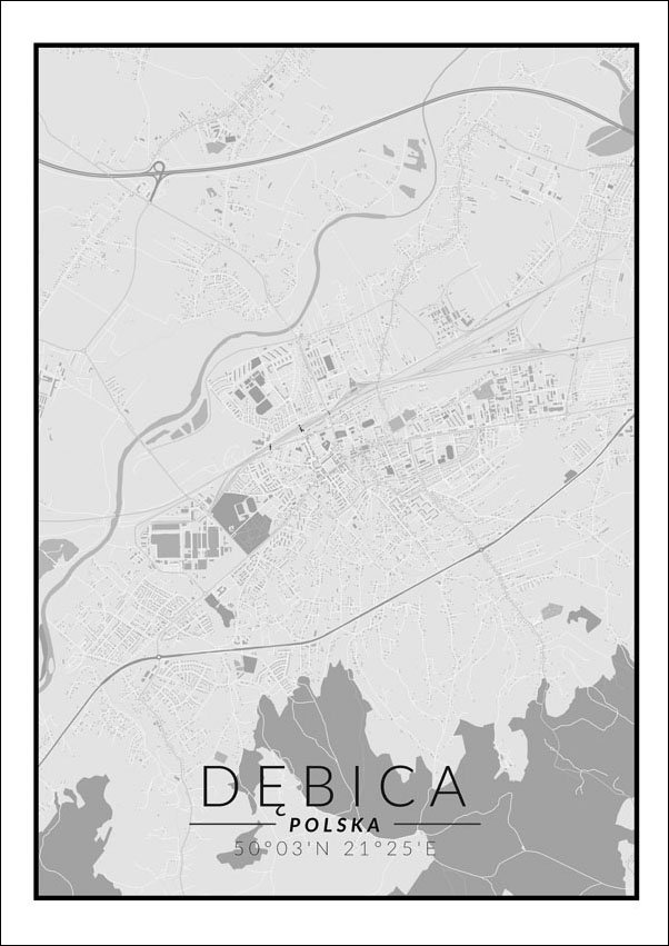Galeria Plakatu, Plakat, Dębica Mapa Czarno Biała, 70x100 cm