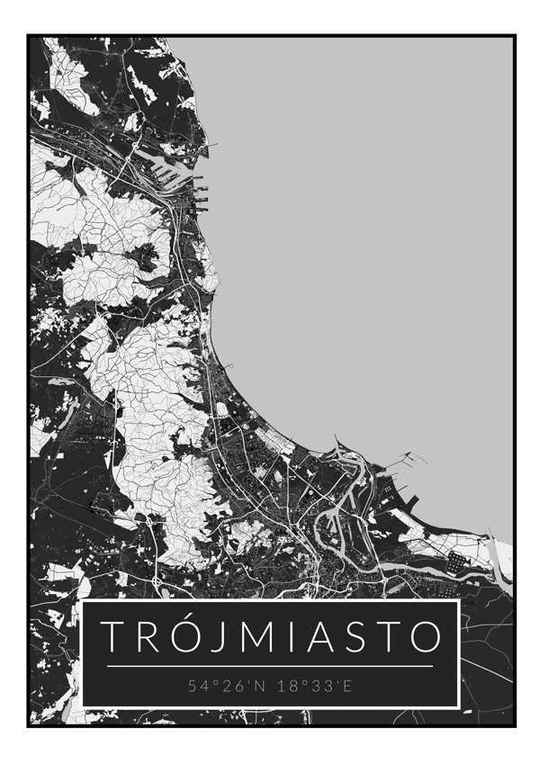 Galeria Plakatu, Plakat, Trójmiasto Czarna Mapa, 21x29,7 cm