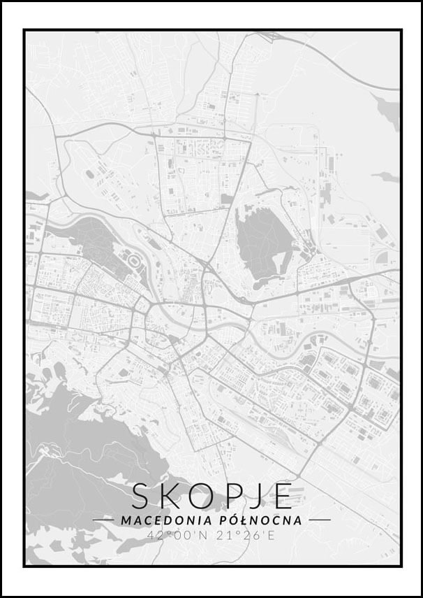 Galeria Plakatu, Plakat, Skopje Mapa Czarno Biała, 60x80 cm
