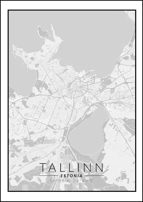 Galeria Plakatu, Plakat, Tallin Mapa Czarno Biała, 42x59,4 cm
