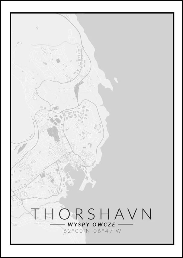 Galeria Plakatu, Plakat, Thorshavn Mapa Czarno Biała, 59,4x84,1 cm