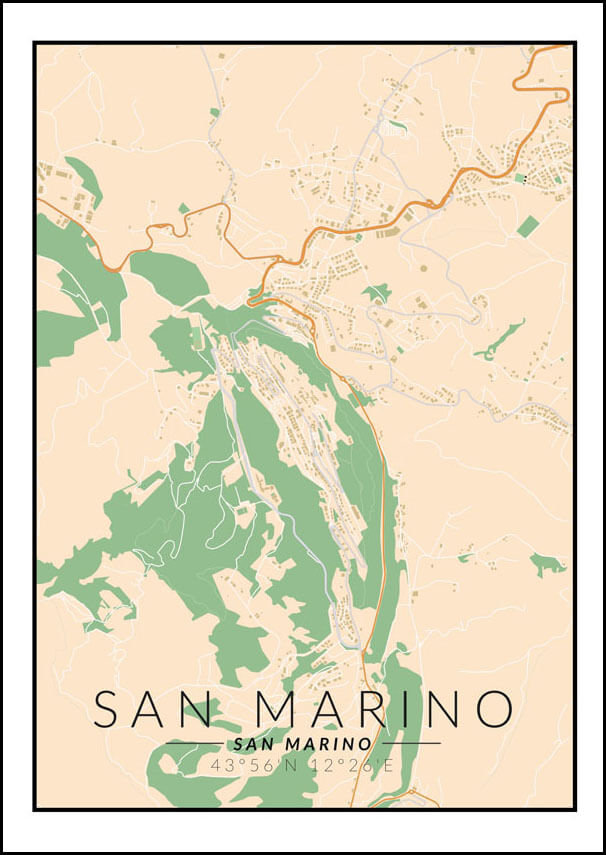 Galeria Plakatu, Plakat, San Marino Mapa Kolorowa, 29,7x42 cm