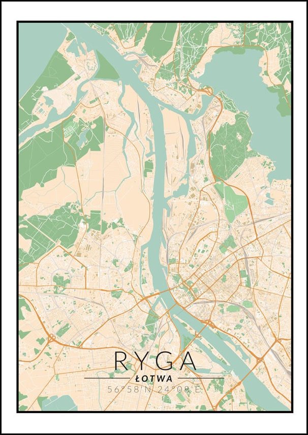 Galeria Plakatu, Plakat, Ryga Mapa Kolorowa, 30x40 cm