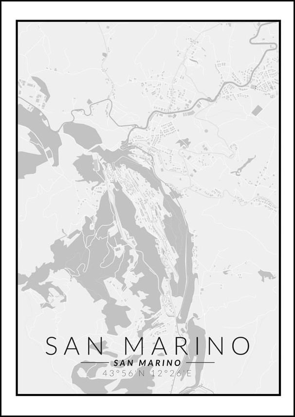 Galeria Plakatu, Plakat, San Marino Mapa Czarno Biała, 59,4x84,1 cm