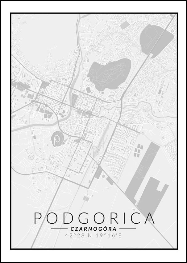 Galeria Plakatu, Plakat, Podgorica Mapa Czarno Biała, 40x50 cm