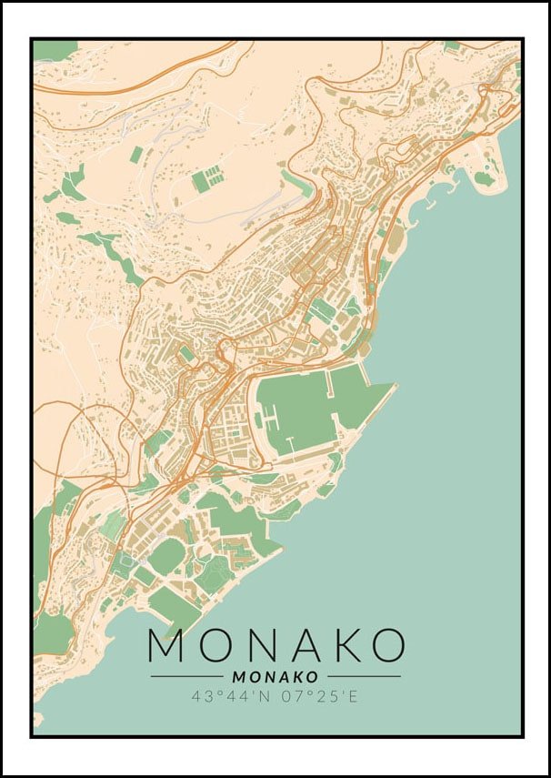 Galeria Plakatu, Plakat, Monako Mapa Kolorowa, 20x30 cm