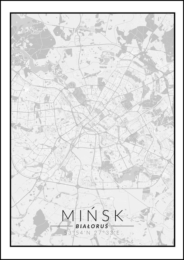 Galeria Plakatu, Plakat, Mińsk Mapa Czarno Biała, 61x91,5 cm