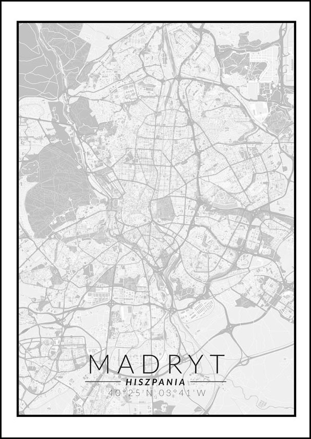 Galeria Plakatu, Plakat, Madryt Mapa Czarno Biała, 21x29,7 cm