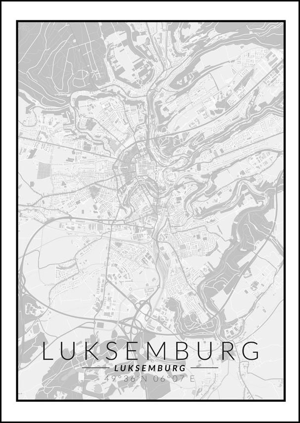 Galeria Plakatu, Plakat, Luksemburg Mapa Czarno Biała, 29,7x42 cm