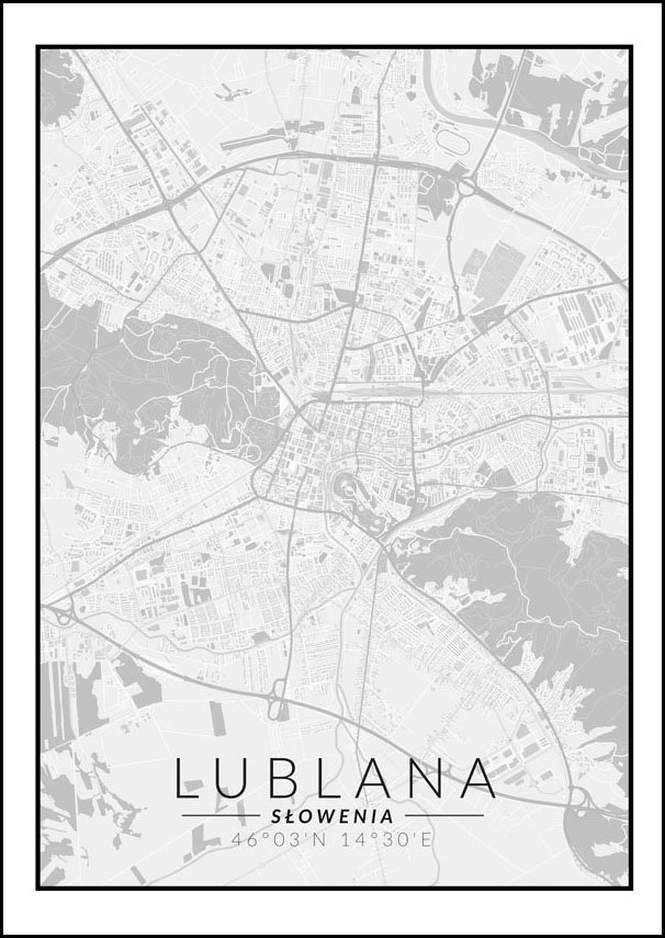 Galeria Plakatu, Plakat, Lublana Mapa Czarno Biała, 30x40 cm