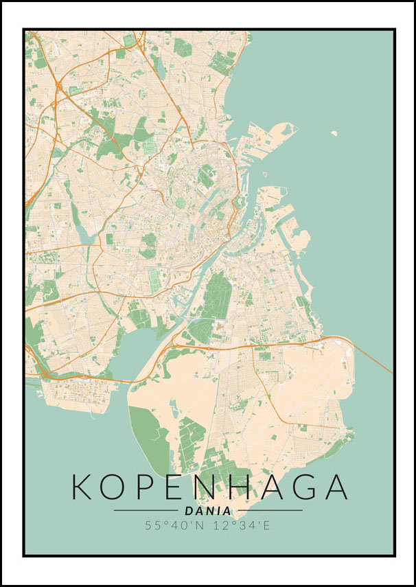 Galeria Plakatu, Plakat, Kopenhaga Mapa Kolorowa, 70x100 cm