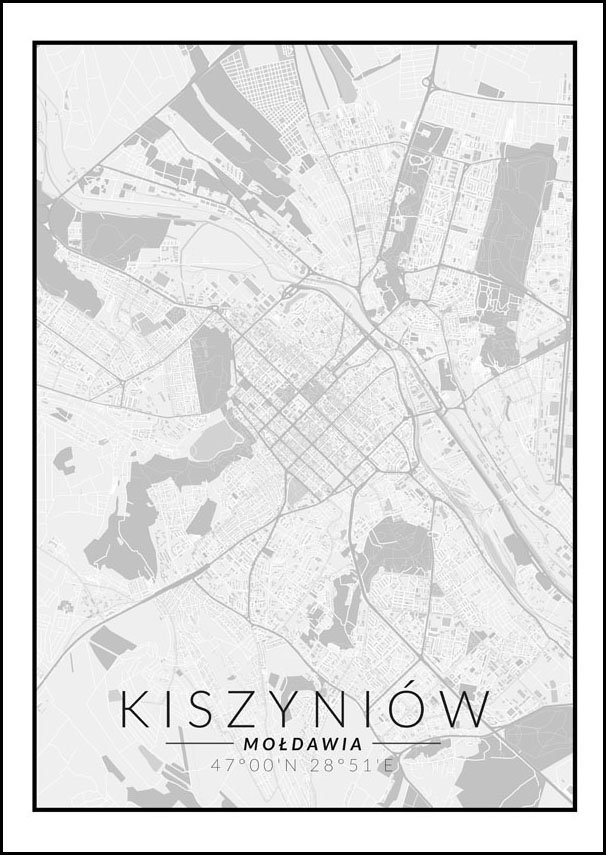 Galeria Plakatu, Plakat, Kiszyniow Mapa Czarno Biała, 59,4x84,1 cm