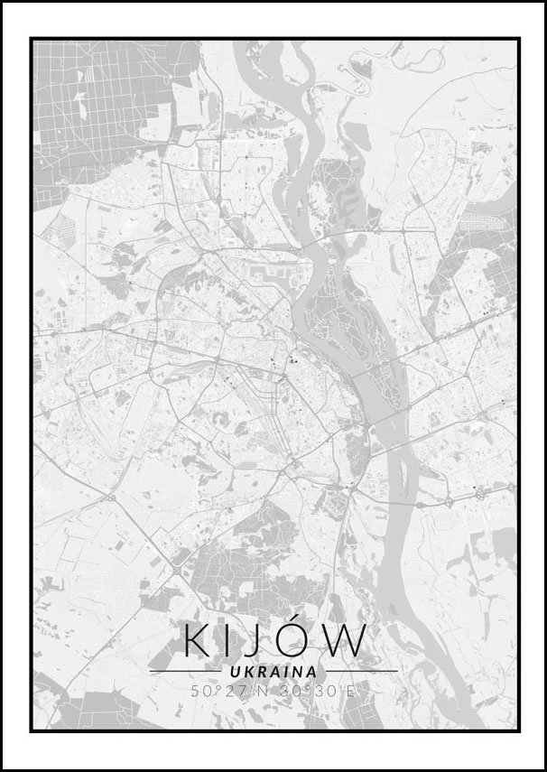 Galeria Plakatu, Plakat, Kijów Mapa Czarno Biała, 61x91,5 cm