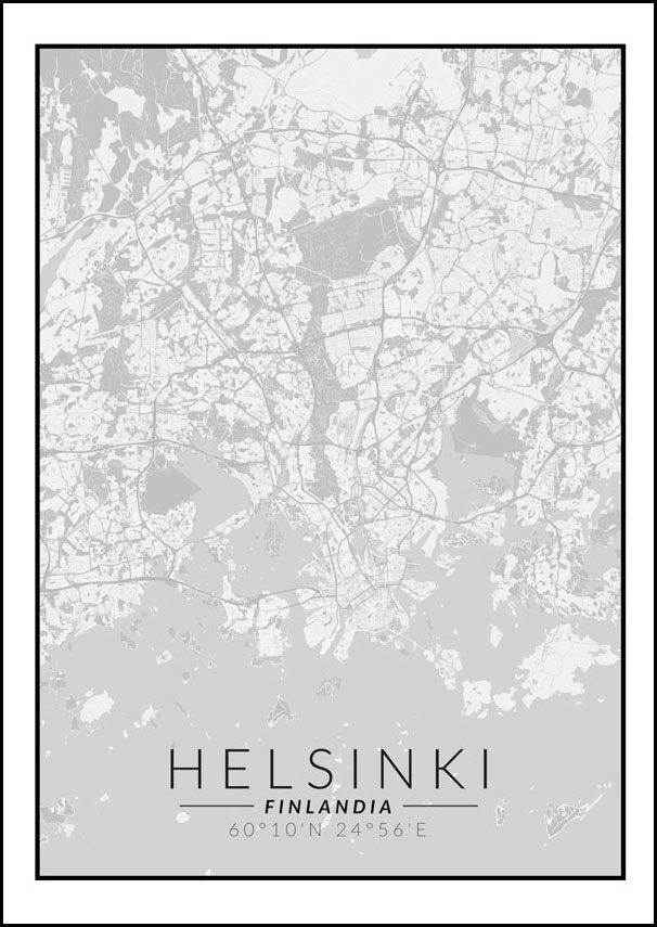 Galeria Plakatu, Plakat, Helsinki Mapa Czarno Biała, 61x91,5 cm