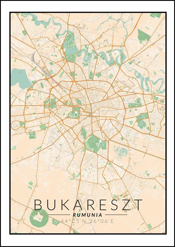 Galeria Plakatu, Plakat, Bukareszt Mapa Kolorowa, 70x100 cm
