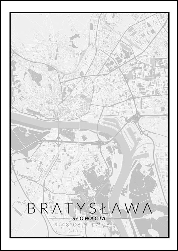 Galeria Plakatu, Plakat, Bratysława Mapa Czarno Biała, 20x30 cm