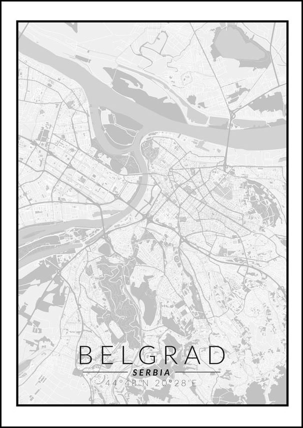 Galeria Plakatu, Plakat, Belgrad Mapa Czarno Biała, 50x70 cm