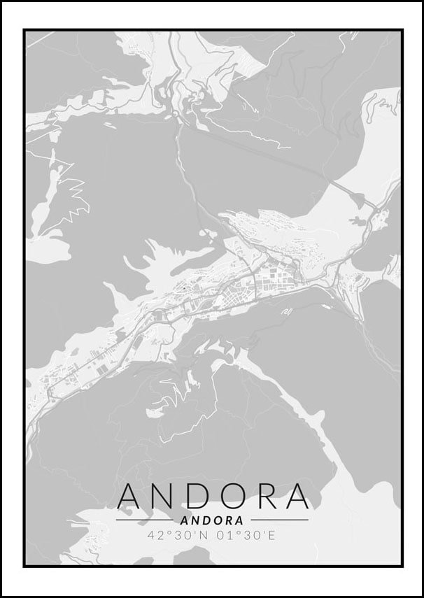 Galeria Plakatu, Plakat, Andora Mapa Czarno Biała, 40x60 cm