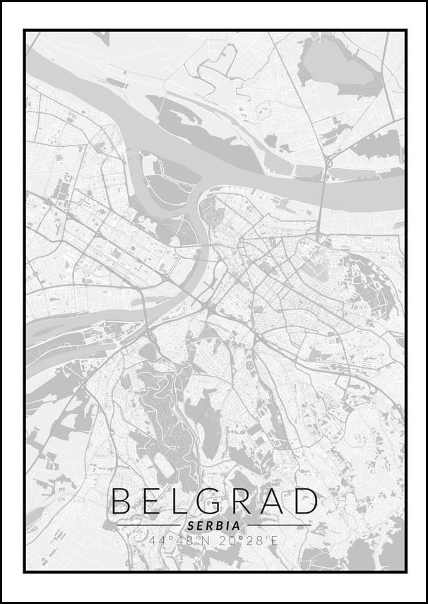 Galeria Plakatu, Plakat, Belgrad Mapa Czarno Biała, 70x100 cm