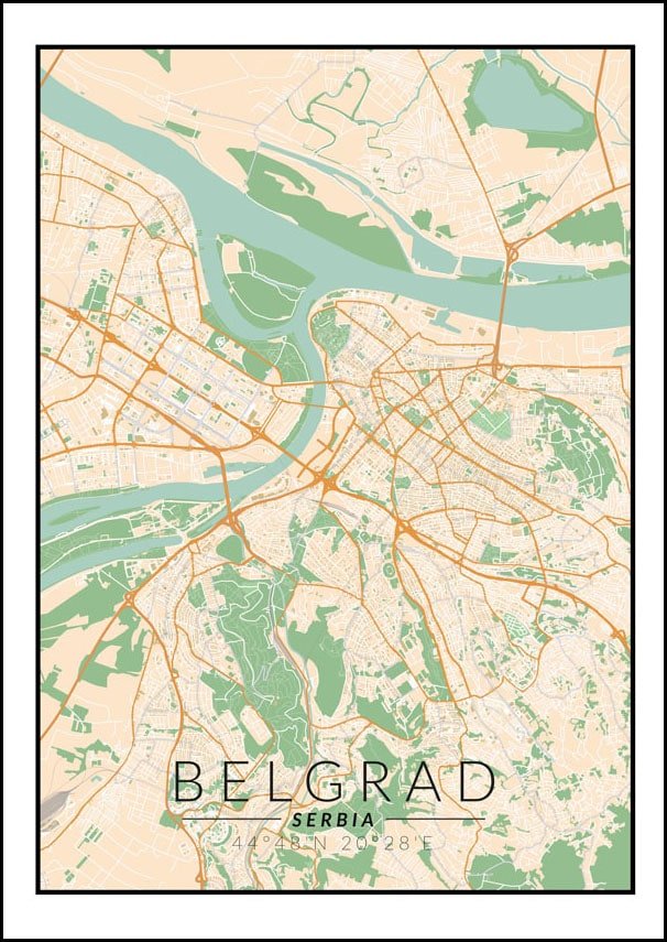 Galeria Plakatu, Plakat, Belgrad Mapa Kolorowa, 50x70 cm