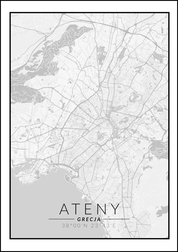 Galeria Plakatu, Plakat, Ateny Mapa Czarno Biała, 29,7x42 cm