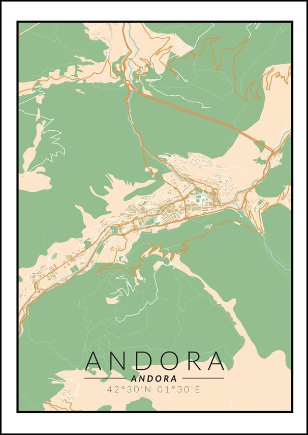 Galeria Plakatu, Plakat, Andora Mapa Kolorowa, 59,4x84,1 cm