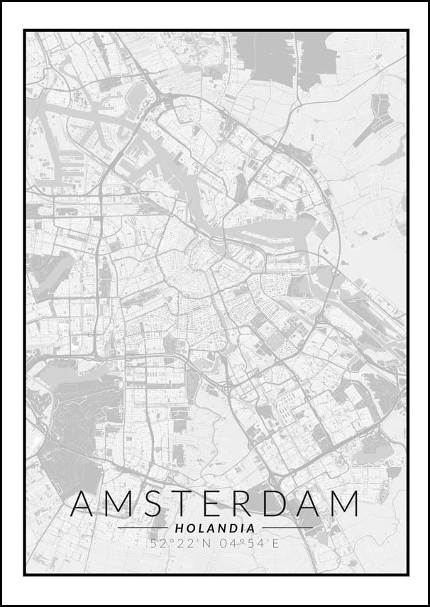 Galeria Plakatu, Plakat, Amsterdam Mapa Czarno Biała, 21x29,7 cm