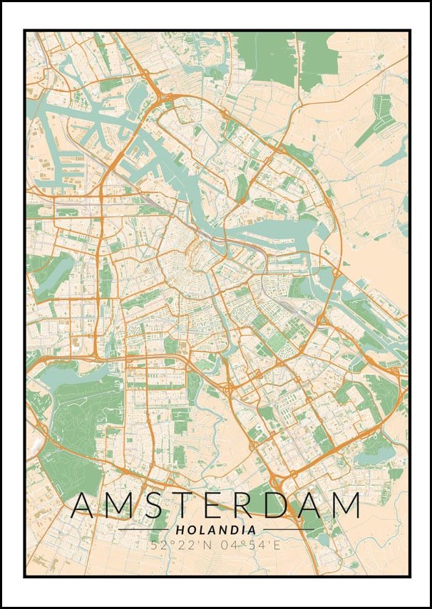 Galeria Plakatu, Plakat, Amsterdam Mapa Kolorowa, 60x80 cm