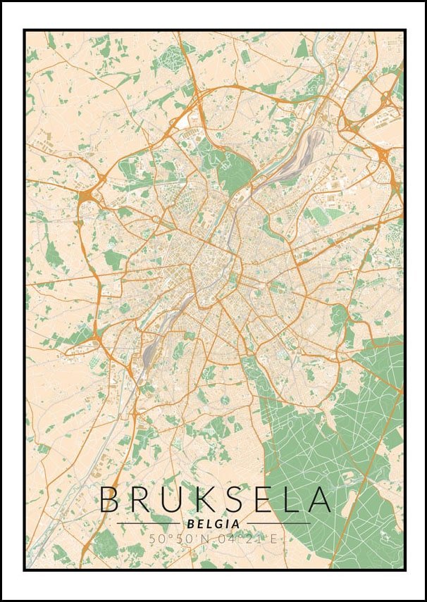 Galeria Plakatu, Plakat, Bruksela Mapa Kolorowa, 21x29,7 cm