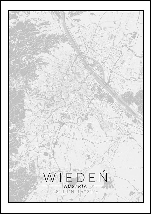 Galeria Plakatu, Plakat, Wiedeń Mapa Czarno Biała, 42x59,4 cm
