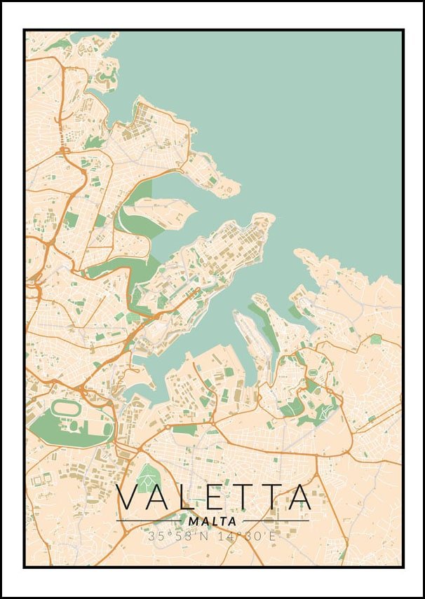 Galeria Plakatu, Plakat, Valetta Mapa Kolorowa, 30x40 cm