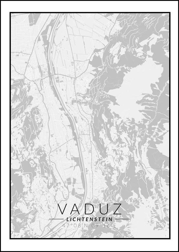 Galeria Plakatu, Plakat, Vaduz Mapa Czarno Biała, 21x29,7 cm
