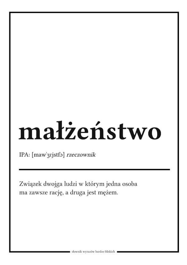 Galeria Plakatu, Plakat, Słownik Wyrazów Bardzo Bliskich, Małżeństwo, 70x100 cm