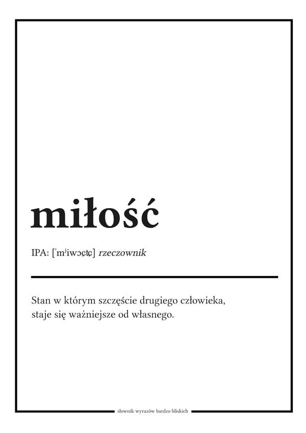 Galeria Plakatu, Plakat, Słownik Wyrazów Bardzo Bliskich, Miłość, 30x40 cm
