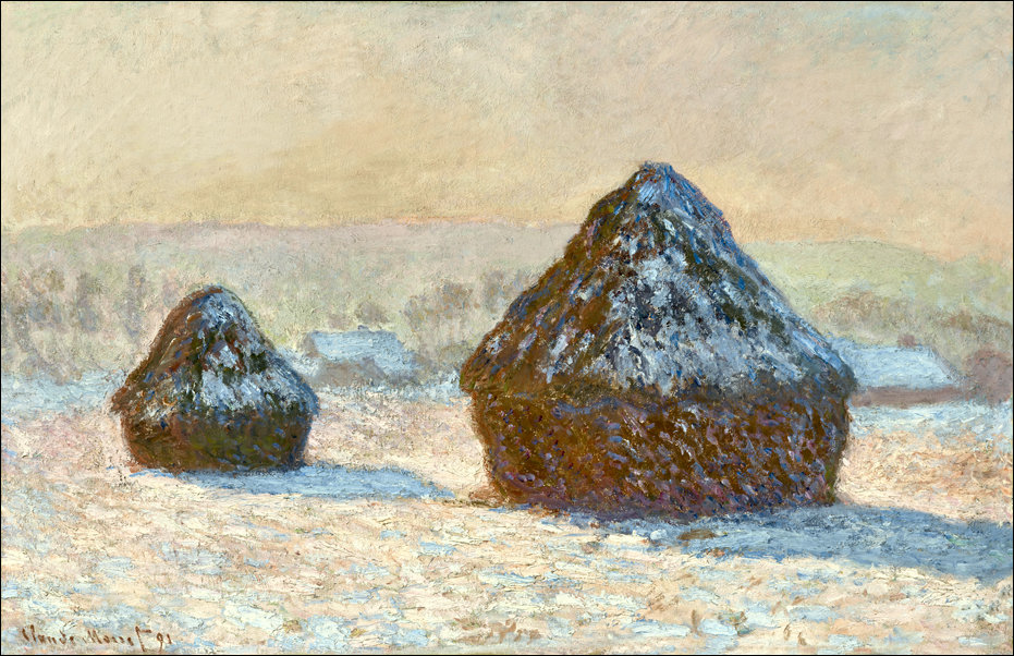 Galeria Plakatu, Plakat, Wheatstacks, Snow Effect, Morning (Meules, Effet de Neige, Le Matin), Claude Monet, 100x70 cm