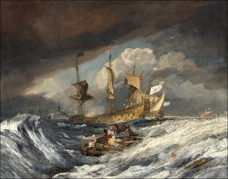 Galeria Plakatu, Plakat, Boats Carrying Out Anchors to the Dutch Men of War, William Turner, 100x70 cm