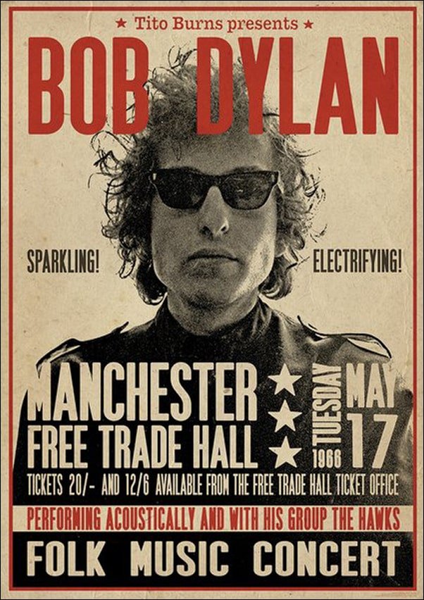 Close, Plakat, CLOSE, Bob Dylan Koncert Manchester 1966, 59,5x84 cm
