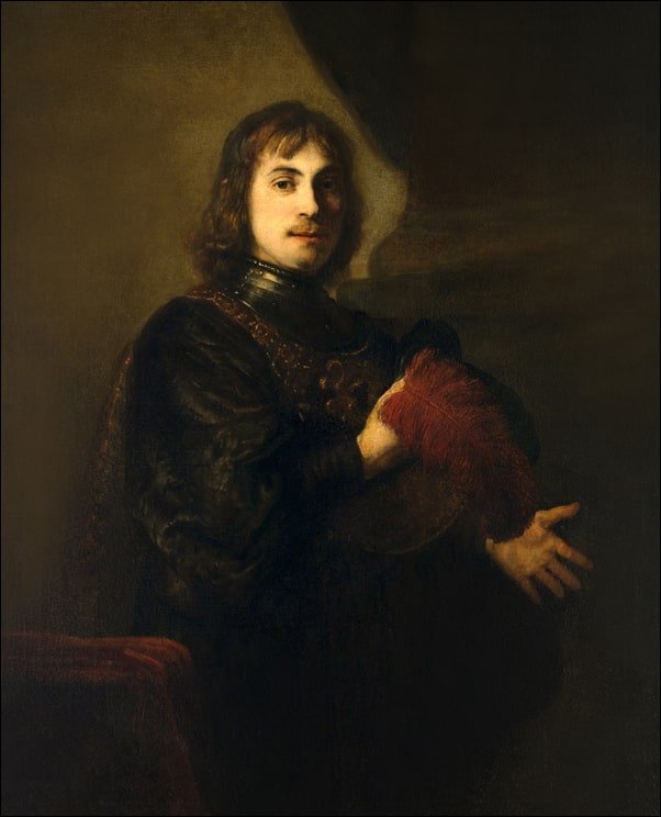Galeria Plakatu, Plakat, Portrait of a Man with a Breastplate and Plumed Hat, Rembrandt, 50x70 cm