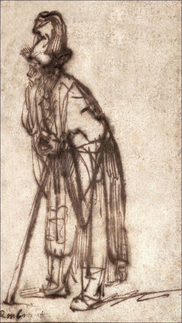 Galeria Plakatu, Plakat, Old Man Leaning on a Stick, Rembrandt, 40x50 cm