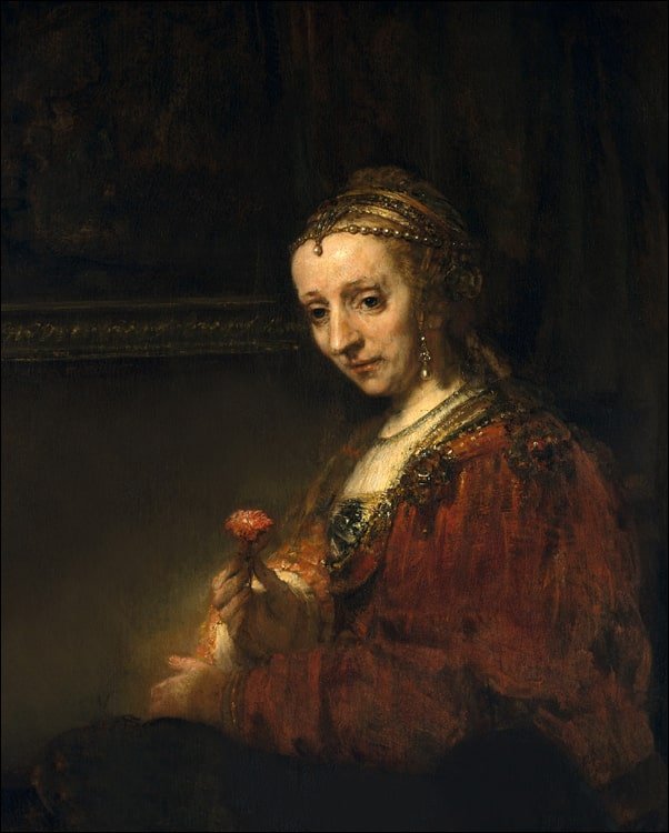 Galeria Plakatu, Plakat, Woman with a Pink, Rembrandt, 30x40 cm
